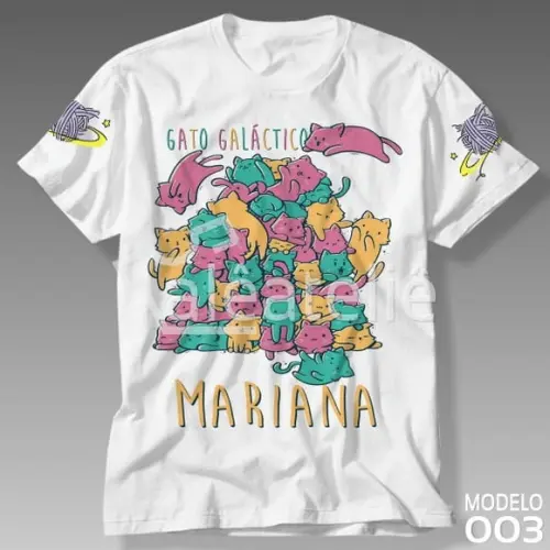 Camiseta Gato Galáctico Personalizada Infantil Adulto Nome