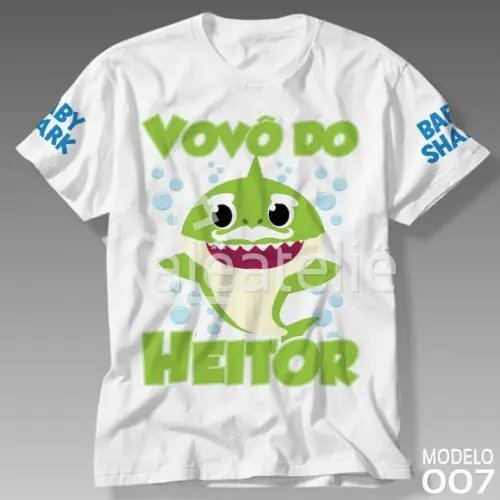 Camiseta Grandpa Shark Baby Shark Bebê Tubarão Personalizada