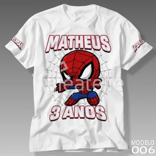 Camiseta Homem Aranha Infantil Adulto Personalizada