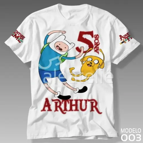 Camiseta Hora de Aventura Finn Jake Personalizada Nome Idade