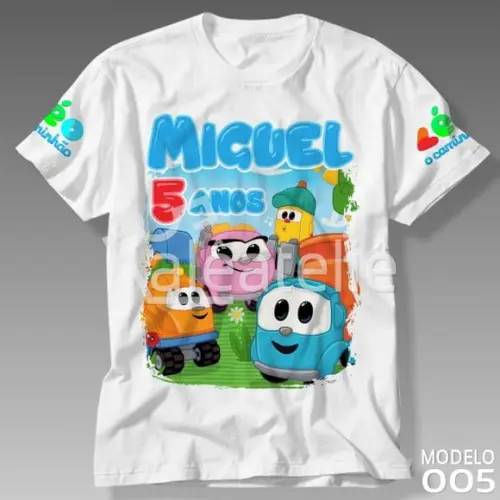 Camiseta Léo o Caminhão Aniversário Infantil Personalizada