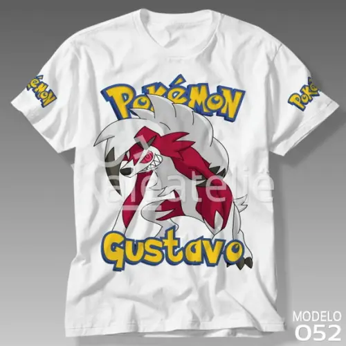 Camiseta Lycanroc Pokemon Festa Infantil Adulo Personalizada