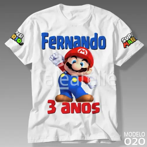 Camiseta Mario Bros Festa Luigi Peach Yoshi Personalizada
