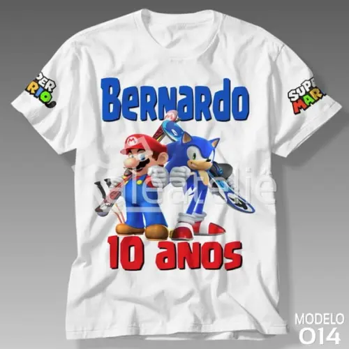 Camiseta Mario Bros Sonic Luigi Peach Yoshi Personalizada