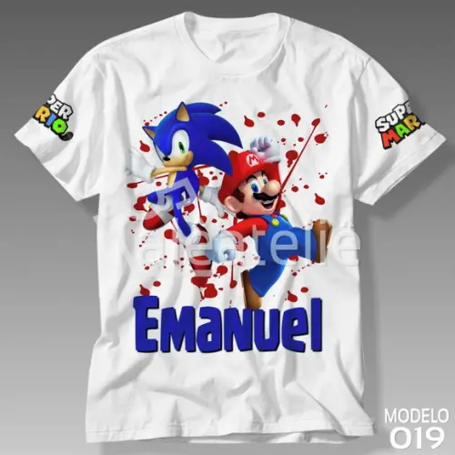 Camiseta Mario Bros Sonic Luigi Peach Yoshi Personalizada