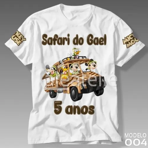 Camiseta Mickey Safari Aniversário Infantil Personalizada