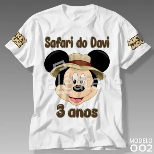 Camiseta Mickey Safari Festa Infantil Camisa Personalizada