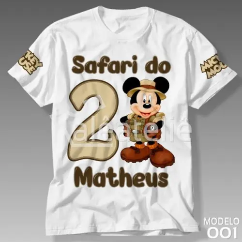 Camiseta Mickey Safari Aniversário Infantil Personalizada