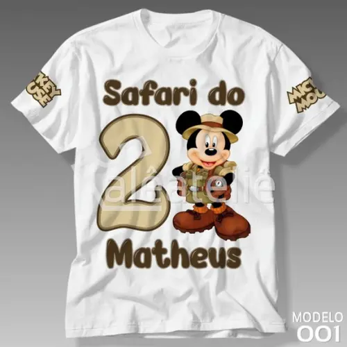 Camiseta Mickey Safari Festa Infantil Personalizada