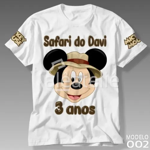 Camiseta Mickey Safari Festa Infantil Personalizada