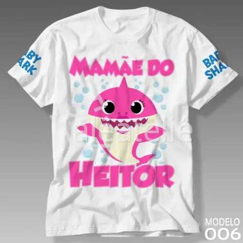 Camiseta Mommy Shark Baby Shark Bebê Tubarão Personalizada