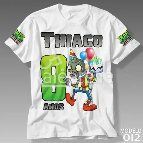 Camiseta Plants vs Zombies Aniversario Festa Personalizada