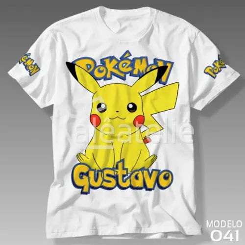 Camiseta Pikachu Pokemon Festa Infantil Adulo Personalizada