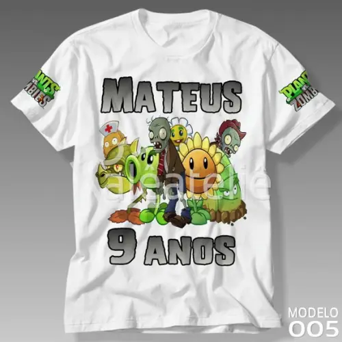 Camiseta Plants vs Zombies Festa Infantil Personalizada