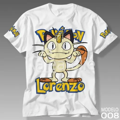 Camiseta Pokemon Meowth Festa Infantil Adulo Personalizada