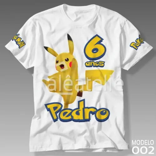 Camiseta Pokemon Pikachu Festa Infantil Adulo Personalizada