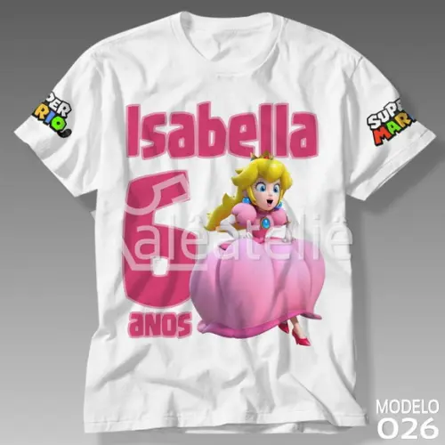 Camiseta Princesa Peach Mario Bros Luigi Festa Personalizada