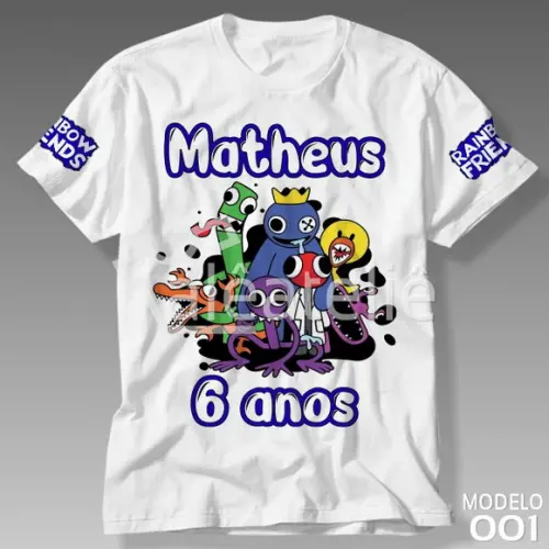 Camiseta Rainbow Friends Festa Aniversário Personalizada