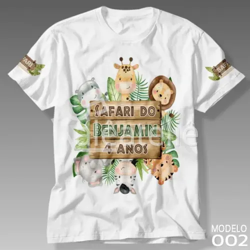 Camiseta Safari Festa Infantil Personalizada T-shirt Unissex