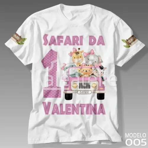 Camiseta Safari Rosa Festa Infantil Personalizada