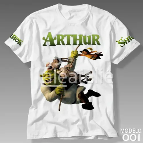 Camiseta Shrek Ogro Burro Gato de Botas Infantil Adulto