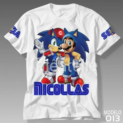 Camiseta Sonic Mario Infantil Adulto Personalizada
