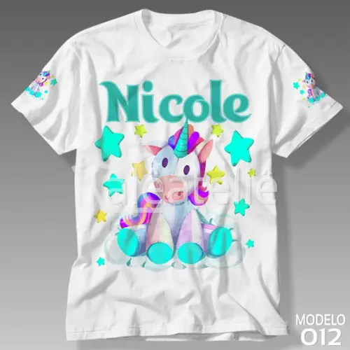 Camiseta Unicornio Infantil Personalizada Ponei Arco Iris
