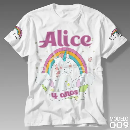 Camiseta Unicornio Infantil Personalizada Ponei Arco Iris