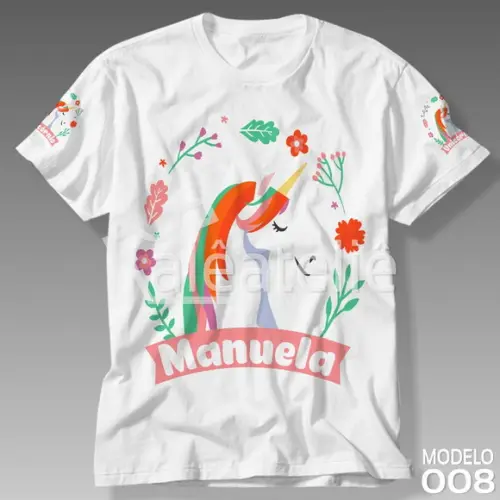 Camiseta Unicornio Infantil Personalizada Ponei Arco Iris