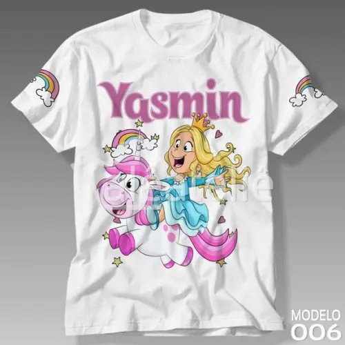 Camiseta Unicornio Infantil Personalizada Ponei Arco Iris