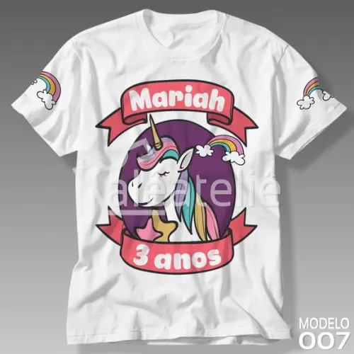 Camiseta Unicornio Infantil Personalizada Ponei Arco Iris