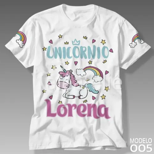 Camiseta Unicornio Infantil Personalizada Ponei Arco Iris