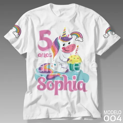 Camiseta Unicornio Infantil Personalizada Ponei Arco Iris