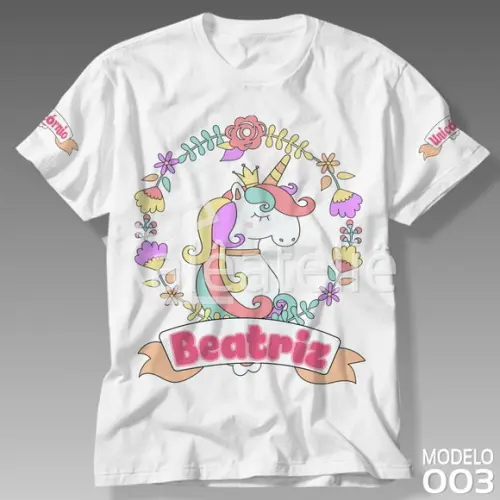 Camiseta Unicornio Infantil Personalizada Ponei Arco Iris