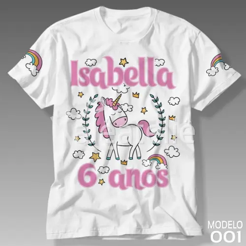 Camiseta Unicornio Infantil Personalizada Ponei Arco Iris