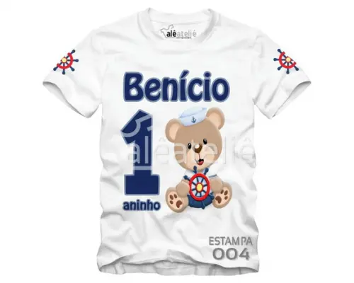 Camiseta Ursinho Marinheiro Personalizada Festa Aniversário
