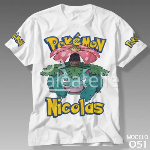 Camiseta Venusaur Pokemon Festa Infantil Adulo Personalizada