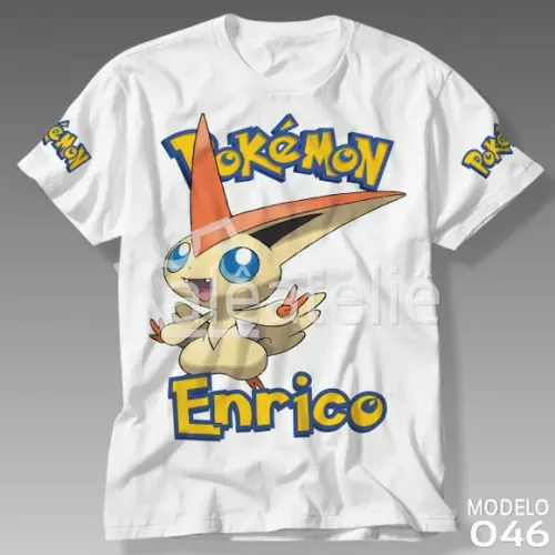 Camiseta Victini Pokemon Festa Infantil Adulo Personalizada