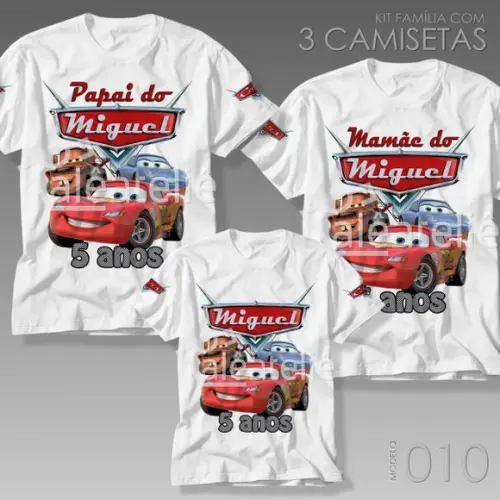 Kit 3 Camisetas Carros Disney Festa Aniversário