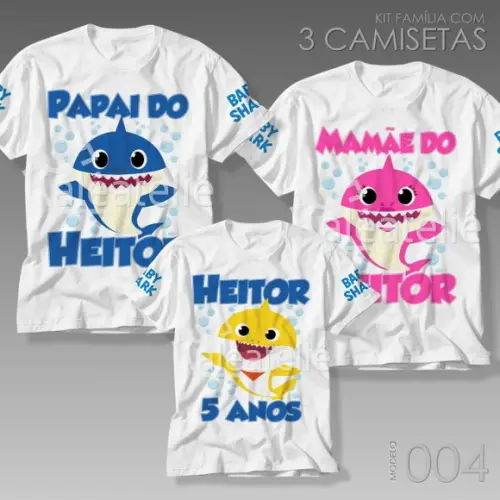 Kit 3 Camisetas Baby Shark Festa Aniversário Kit Família