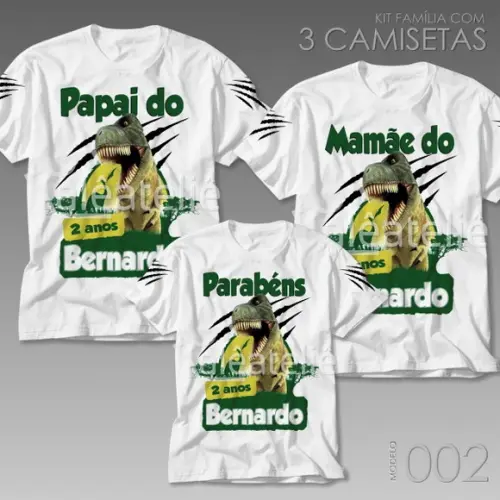 Kit 3 Camisetas Dinossauro Personalizadas Aniversário Festa