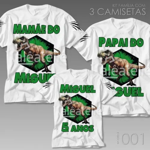 Kit 3 Camisetas Dinossauro Personalizadas Festa Aniversário