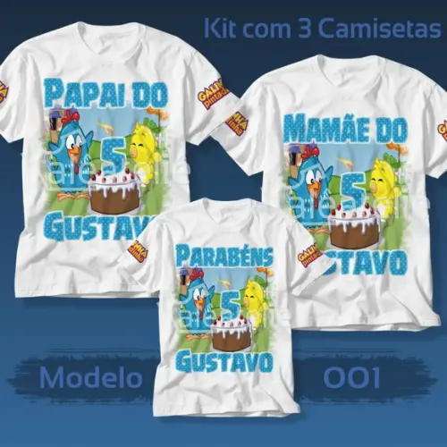Kit 3 Camisetas Galinha Pintadinha Galo Carijó Pitinho Festa