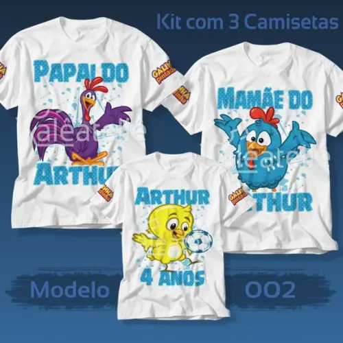 Kit 3 Camisetas Galinha Pintadinha Galo Carijó Pitinho Festa