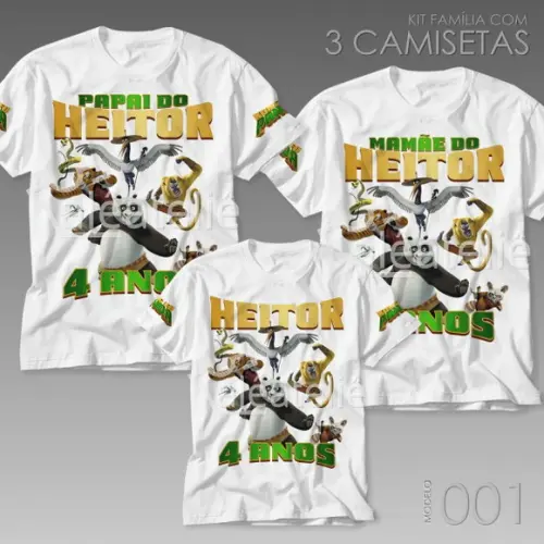 Kit 3 Camisetas Kung Fu Panda Festa Aniversário Kit Família
