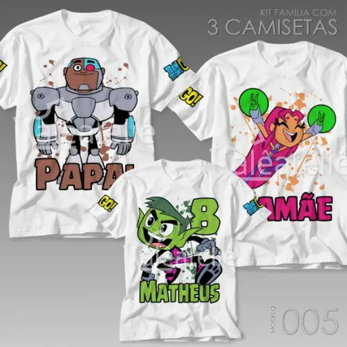 Kit 3 Camisetas Jovens Titans Kit Família Festa Aniversário