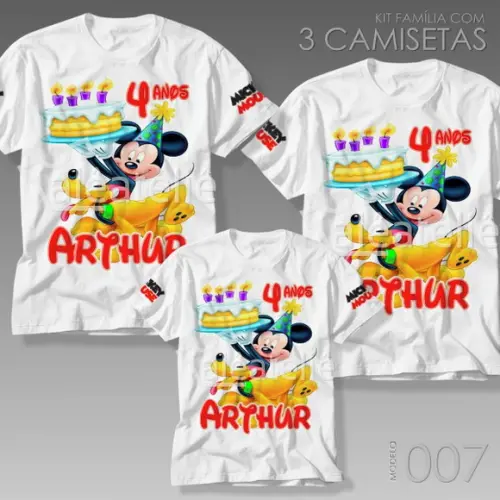 Kit 3 Camisetas Mickey Mouse Festa Família Aniversario