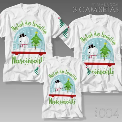 Kit 3 Camisetas Natal com Nome da Família Personalizada