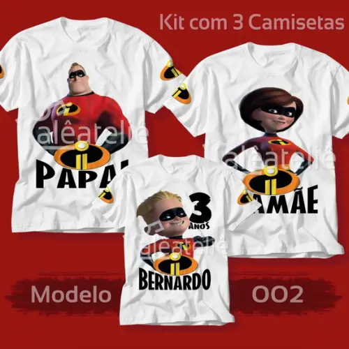 Kit 3 Camisetas Os Incríveis Personalizada Festa Aniversário