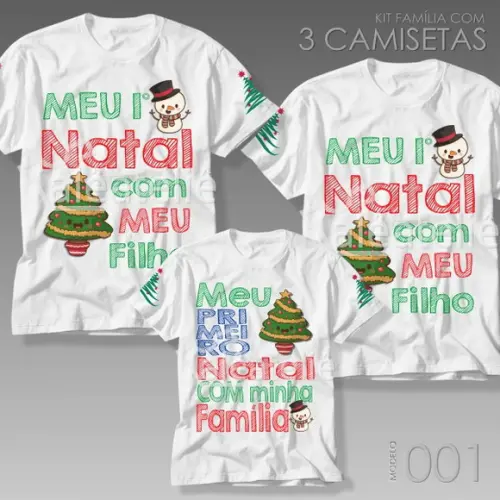 Kit 3 Camisetas Natal Meu Primeiro Natal em Família